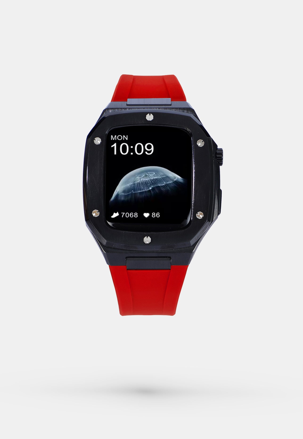 JetBlack Sport - Accessoire Apple Watch - Coque Acier Noir et bracelet Rouge Appel Watch 44mm 