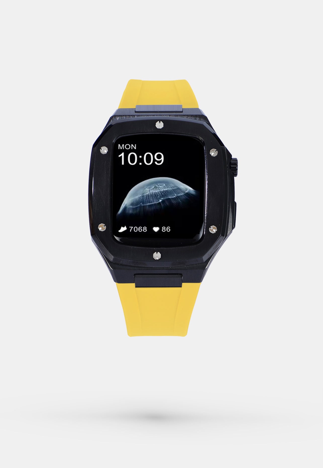 JetBlack Sport - Accessoire Apple Watch - Coque Etui Acier Noir et bracelet Jaune Appel Watch 44mm 