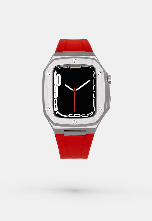 Stainless Steel Sport - Accessoire Apple Watch - Coque Acier Argent et bracelet Rouge Appel Watch 44mm 