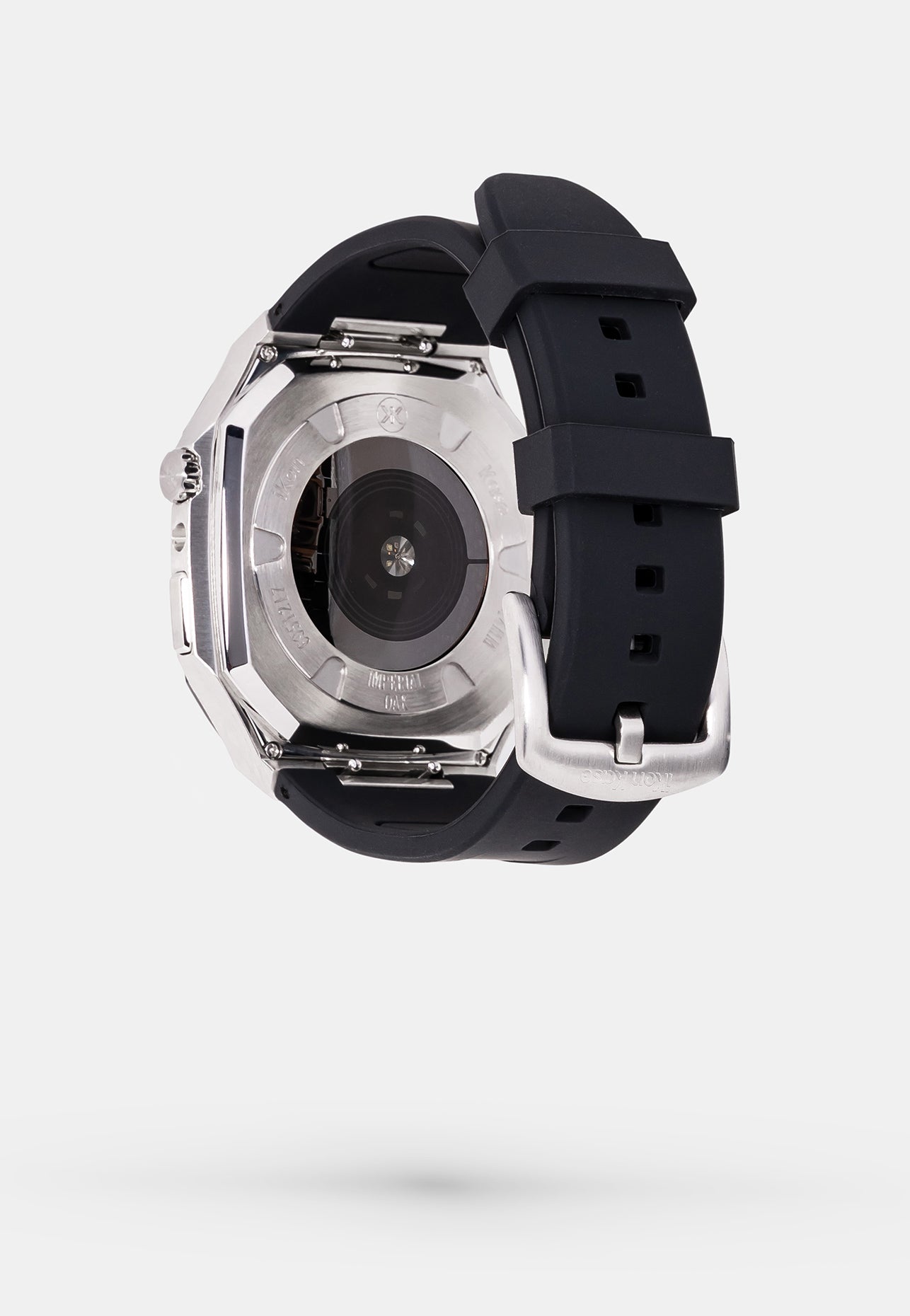Offshore Black - Accessoire Apple Watch - Coque Etui Noir avec lunette de la Montre en Argent Bracelet Noir Appel Watch 4, 5, 6 et SE - arriere