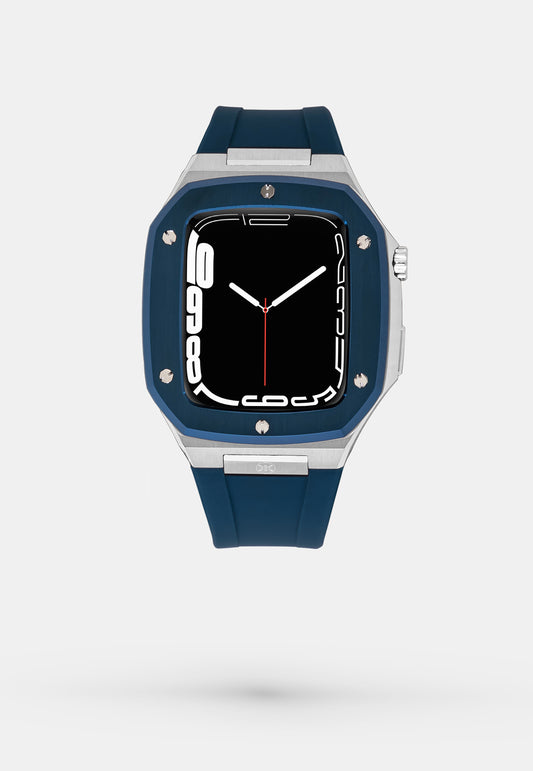 Offshore Blue - Accessoire Apple Watch - Coque Etui Bleu avec lunette de la Montre en Argent Bracelet Bleu Appel Watch 4, 5, 6 et SE