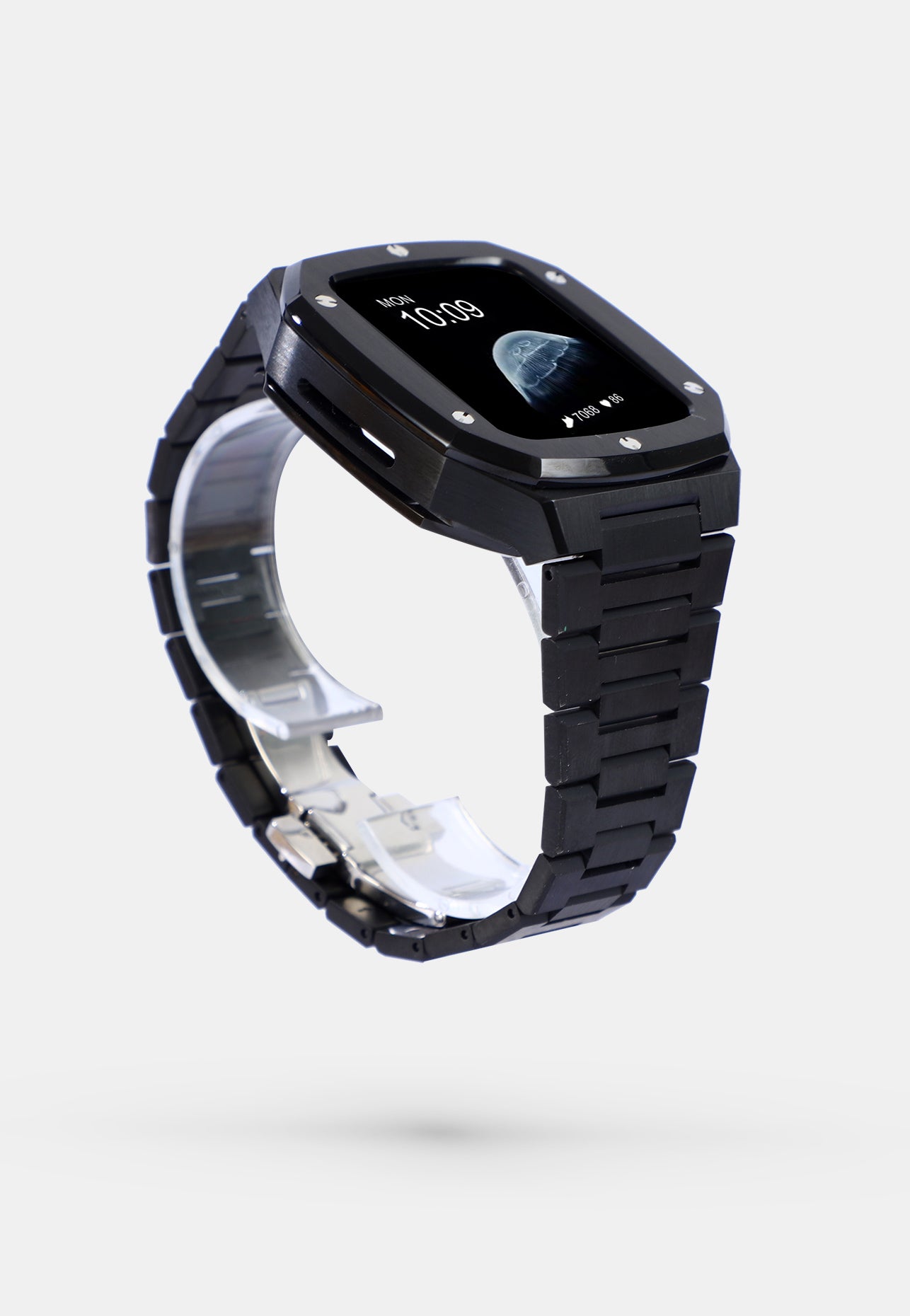 JetBalck - Accessoire Apple Watch - Coque et bracelet  Noir Appel Watch 44mm - cote