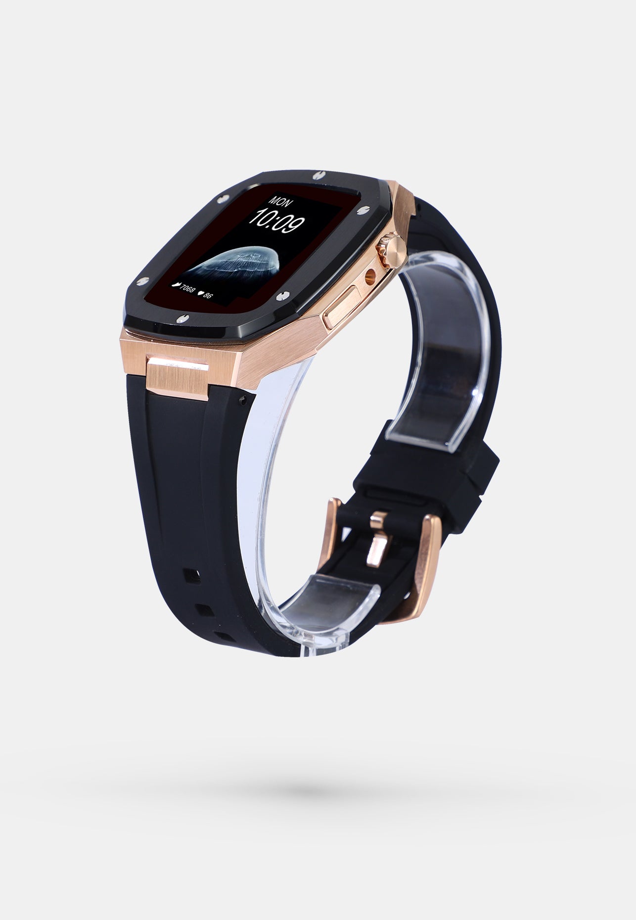 Offshore Black - Accessoire Apple Watch - Coque Etui Boitier Noir avec lunette de la Montre en Or Bracelet Noir Appel Watch  4, 5, 6 et SE 44mm cote