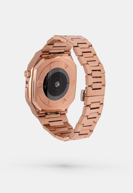 Everose Gold - Accessoire Apple Watch - Coque et bracelet  Or Rose Appel Watch 44mm  -arriere